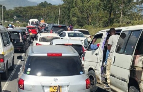 Motorists stuck in a traffic snarl up in Naivasha.